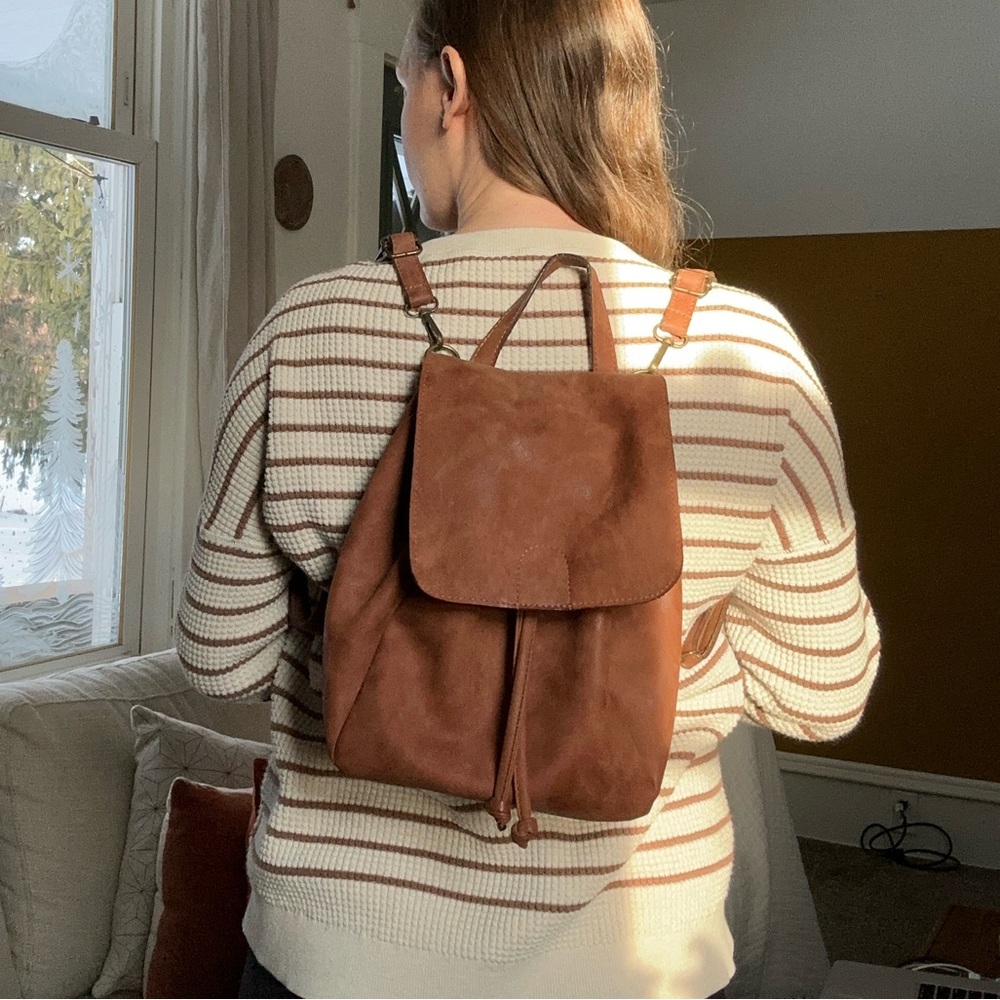 Faux Brown Leather Mini Backpack - image 5